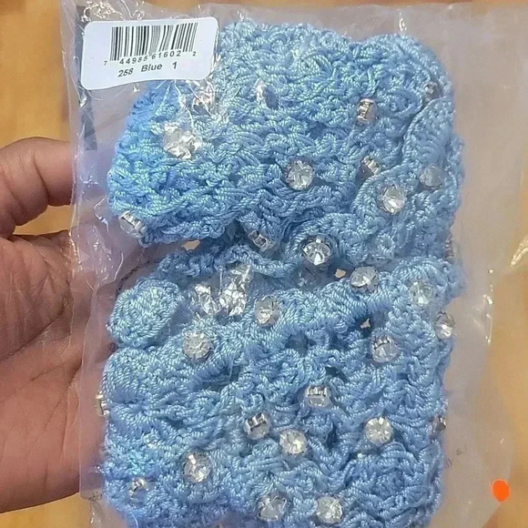 Monica Hansen x Revolve Swimwear Beach Gloves Crochet Mesh Rhinestone Baby Blue - Picture 11 of 12